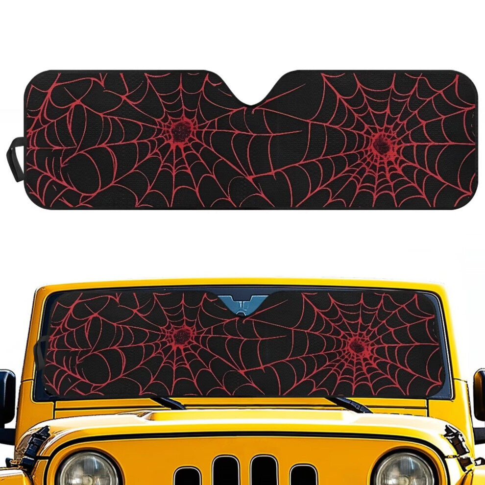 Spider Web Windshield Sun Shade Compatible With 1997Â2018 Jeep Wrangler Tj/Jk/Jku Â Aluminum Foil Heat Shield Red 9399596717494