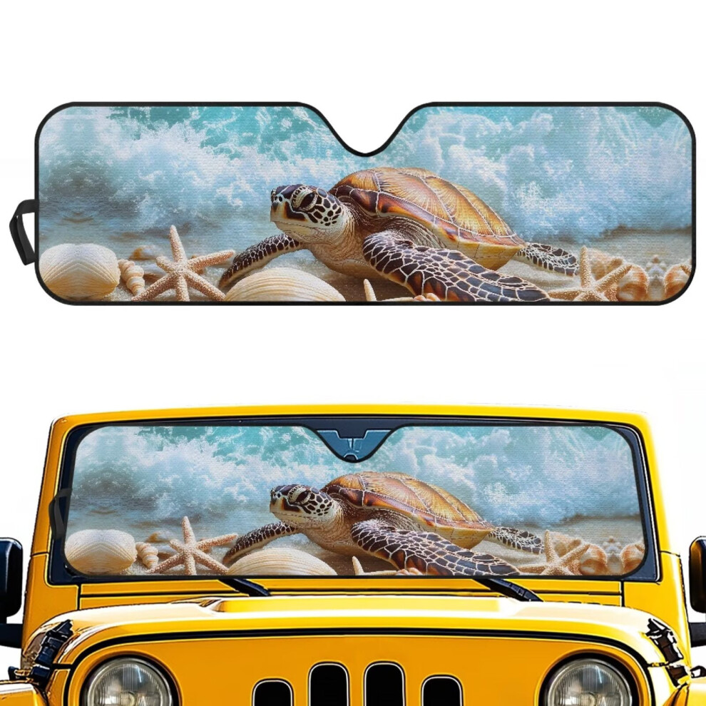 Beach Turtle Jeep Windshield Sun Shade For Rubicon, Sahara, Tj, Jk, Jku Â Uv & Heat Blocking, Compatible With 2/4 Door 9399596715575