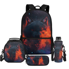 4pcs Flame Dinosaur Backpack Set for Kids – School Bag, Insulated Lunch Bag, Pencil Pouch & Bottle Sleeve – Compatible with Preschool/Elementary