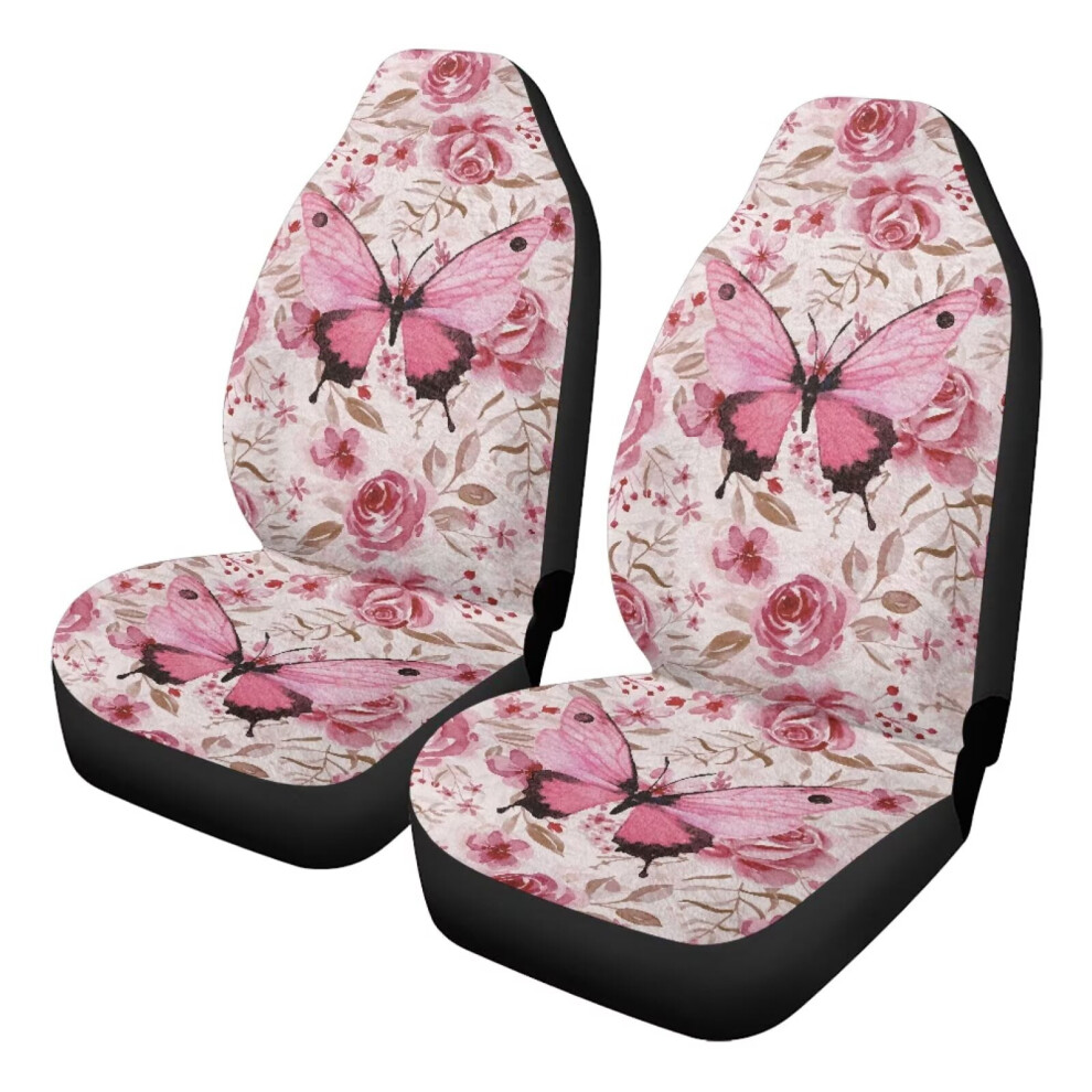 Velvet Car Seat Covers For Front Seats, Butterfly Design, Universal Fit For Cars, Trucks & Suvs Â Compatible With All Models Coral/Pink 9399596716879