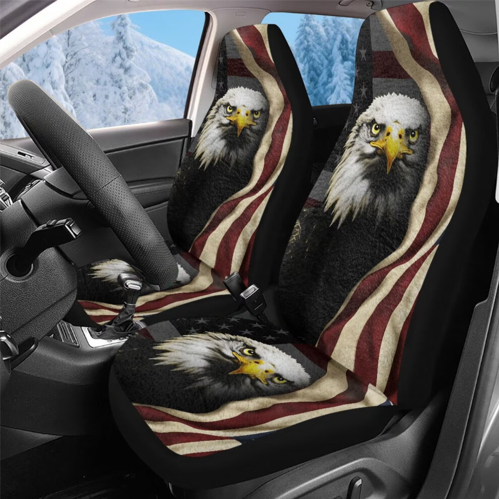 2-Pack Fluffy Bald Eagle Usa Flag Car Seat Covers For Front Seats, Universal Fit & Breathable, Compatible With Cars, Trucks, Suvs Coral 9399596717142