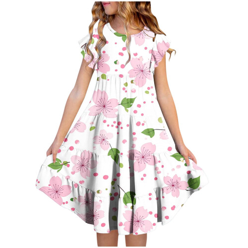 Robe à imprimé floral pour filles avec manches papillon et