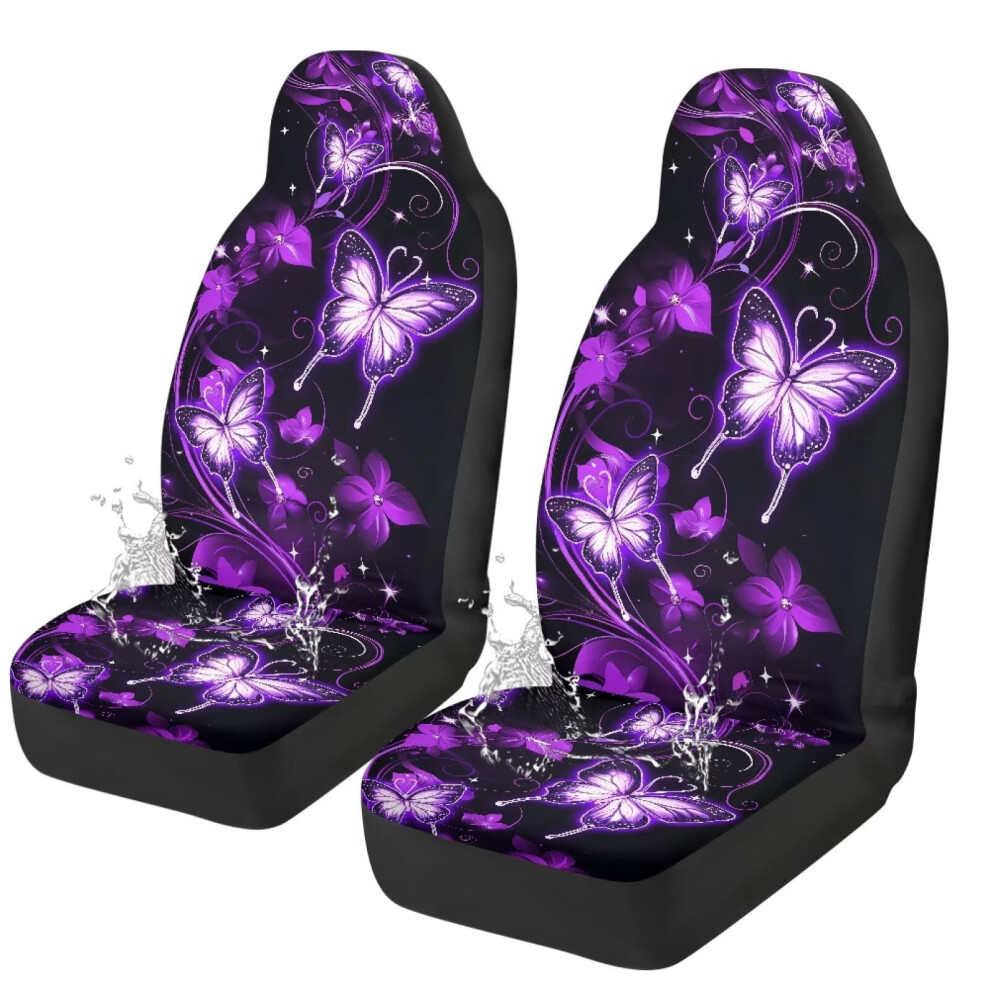 Butterfly Car Front Seat Covers Waterproof Purple 9180435755940