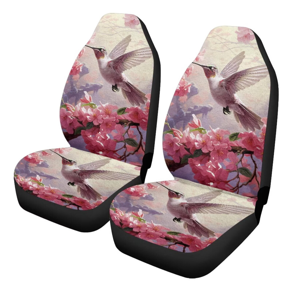 Car Seat Covers Front Set 2 Packs, Washable Plush Floral Hummingbird Seat Covers, Universal Fit Interior Cover For Most Vehicles, Auto Accessories Coral 9399596716756