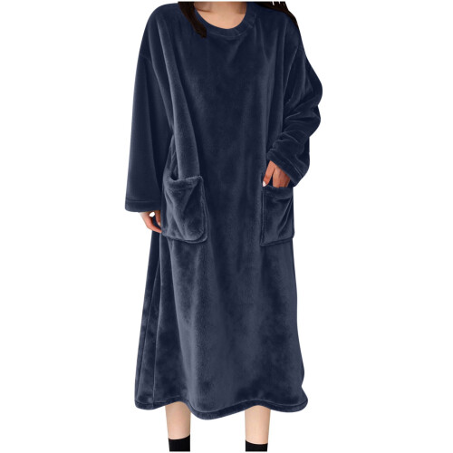 Camicia da notte da donna in flanella a maniche lunghe extra lunga con due 1