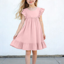 Girls Sleeveless Round Neck Flutter Sleeve Princess Dress Casual Comfortable Breathable Summer Style