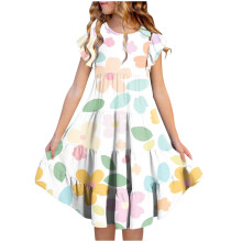 Mädchenkleid mit Blumenmuster, Volantärmeln und Taille