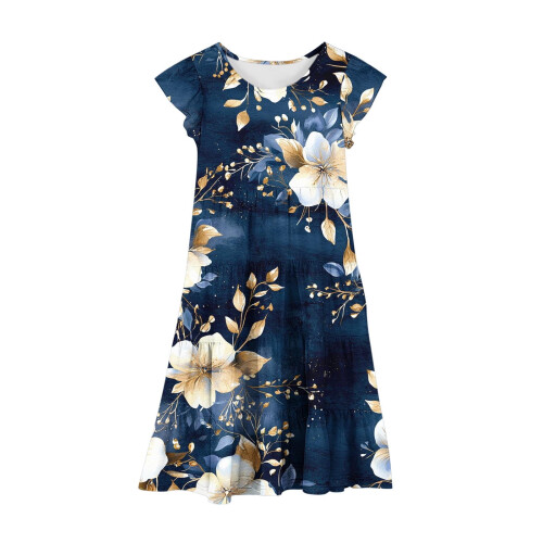 Mädchenkleid mit Blumenmuster, Volantärmeln und Taille 2