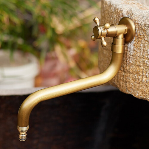 S Spout Antique Wall Faucet - Copper, Single Cold