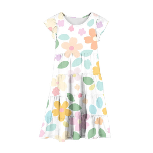 Mädchenkleid mit Blumenmuster, Volantärmeln und Taille 2