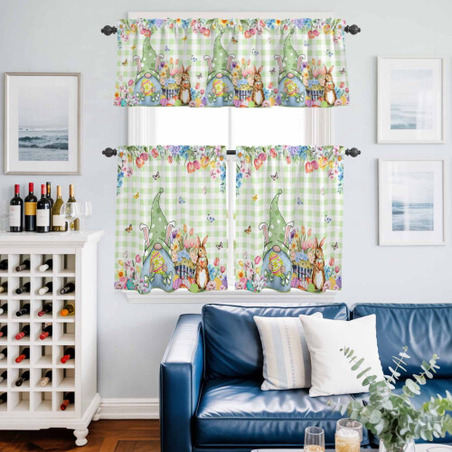 Easter Kitchen Curtains and Valances Set Green Plaid 1