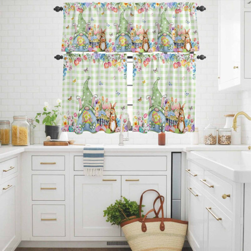 Easter Kitchen Curtains and Valances Set Green Plaid 2