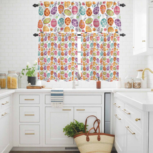 Easter Eggs Kitchen Curtains and Valances Set Purple Orange 2