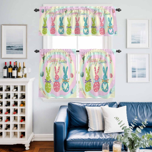 Easter Kitchen Curtains and Valances Set Spring Green Pink 1
