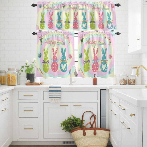 Easter Kitchen Curtains and Valances Set Spring Green Pink 2