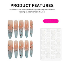 (1164) 10PCS Nude Fake Nails with Blue Cat Eyes Tip