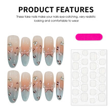 (1158) 10PCS Nude Fake Nails with Blue Cat Eyes Tip