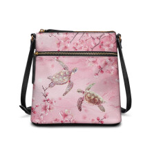 Schoudertas met schildpadprint en kersenbloesemmotief voor dames, mini crossbodytas, lichtgewicht schoudertas met verstelbare brede schouderband,
