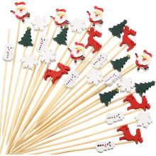 200 Stück weihnachtliche Bambus-Cocktailspieße: Weihnachtsmann, Schneeflocke, Schneemann, Baum, Elch & Früchte – für Getränke, Desserts &