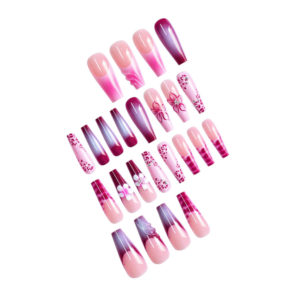 Bright-Home 24Pcs Long Coffin Press On Nails With Flower Pattern Resin Press On Fake Nails For Fingernail Diy Decoration