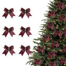 Ornements de Noël en forme de nœud rouge 12 cm (lot de 6) avec grelots