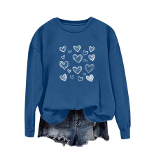 Sweat-shirt femme bleu à cœur, col rond oversize, taille XL