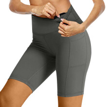 Damen-Radlerhose mit hohem Bund, Taschen und Bauchkontrolle, butterweiche Yoga- und Workout-Shorts für Damen, ideal für Fitnessstudio, Laufen und