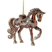 Braunes Pferdeornament – Pfad bemalter Ponys, Kristall-Finish, passend für Weihnachtsbaum- und Rückspiegeldekoration
