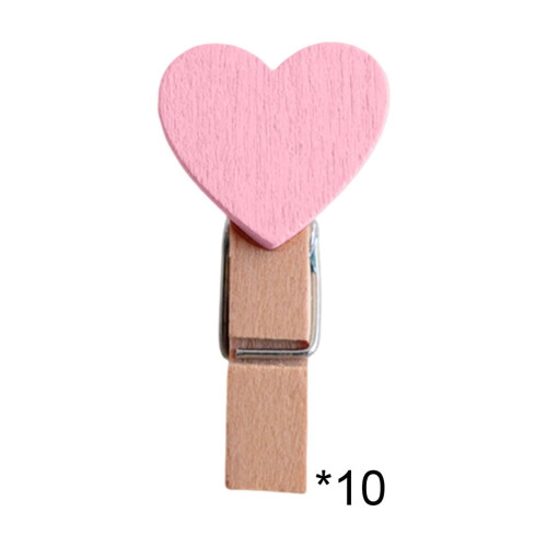 Mollette da bucato in legno a forma di cuore rosa, 10 pezzi