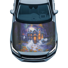 Stretch Polyester Car Hood Cover for SUV/Pickup – Universal Fit, All-Season Protection, Easy Install, Halloween Castle Print, Compatible with All