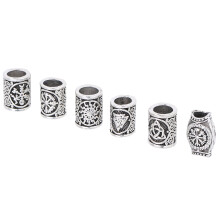 Zerodis6Pcs/Lot Cuentas de barba vikingas plateadas Nudo Joyería para el cabello Cuenta Runa Trenza de rastas