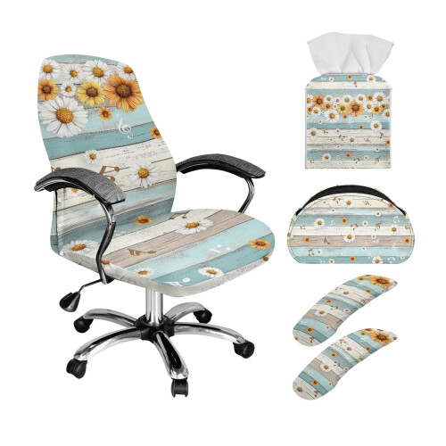 Ensemble de décoration de bureau : housse de chaise, support de télécommande, distributeur de mouchoirs.