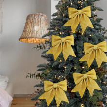 Christmas Tree Bows Yellow Sequined Bowknot Ornaments 6 Pack