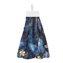 Butterfly Floral Hanging Kitchen Towel – Breathable, Machine Washable, Elastic Hanging Dish & Hand Towel, Compatible with Standard Hooks