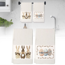 Easter Kitchen Towels Bunny Egg Pattern Sweet Stripe Absorbent Dish Towels for Baking Cooking Seasonal Kitchen Decor 2 pc 23.62 x 15.74 in