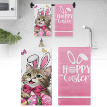 Easter Dish Towels Bunny Egg Design Soft Absorbent Fabric Towels for Kitchen Baking Cooking Holiday Decor 2 pc 23.62 x 15.74 in