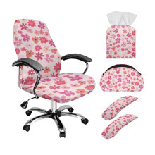 Pink flower print stretchable office chair cover set S