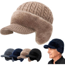Baseball Beanie Fur-Lined Warm Knitted Hat with Ear Flaps