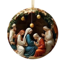 1 Pc Nativity Scene Ornament, 3.15" Diameter Christmas Tree Hanging Decor, Keepsake Gift – Compatible with Xmas Trees