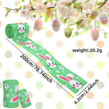 2m/2yards Easter Ribbon With Iron Wire Edge For DIY Bow Gift Box Packaging Colorful Ribbon With Cartoon Rabbit And Easter Egg Print Easter Decoration