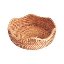 Cane Bread Basket, Round Wicker Storage Bowl for Fruits and Decor, Natural Woven - Size S
