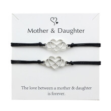 Mother & Daughter Heart Wax Wire Braided Bracelet Set – Adjustable Parent-Child Jewelry, 8PCS Kit for Teens