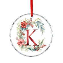 Glass K Monogram Ornament Floral Watercolor 1 Piece