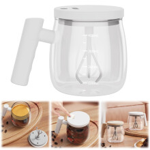 Mug électrique auto-mélangeur, tasse en verre rechargeable compatible avec les thés et les boissons chaudes, couvercle de voyage