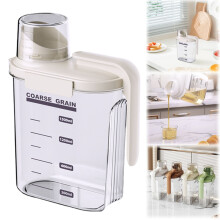 Recipiente hermético para cereais de 1,5L com bico dosador e tampa medidora, 50oz, plástico transparente, compatível com farinha/arroz/grãos.