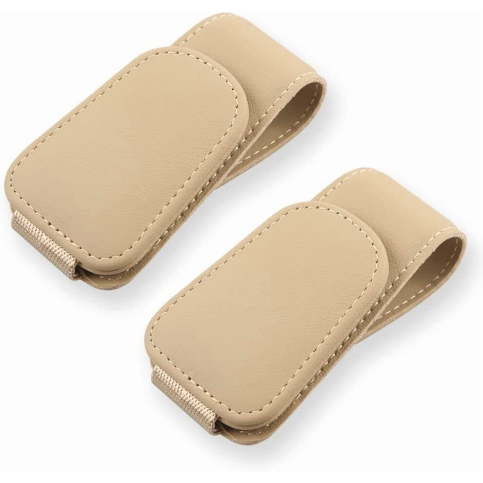 2Pcs Magnetic Leather Sunglass Holder For Car Visor Â Compatible With Most Visors, Includes Ticket Card Clip (Beige) Beige 9193271215660
