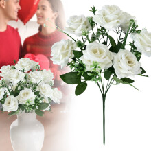 Bouquet de 7 roses artificielles longues, idéal pour la Saint-Valentin, la décoration de la maison ou un mariage.