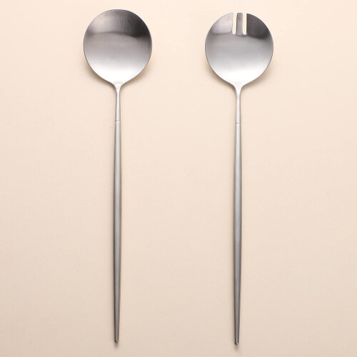 Conjunto de talheres para salada, colher e garfo, 29 cm (11,41 polegadas), aço inoxidável 18/10, cor prata.
