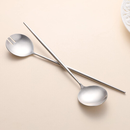Conjunto de talheres para salada, colher e garfo, 29 cm (11,41 polegadas), aço inoxidável 18/10, cor prata. 1