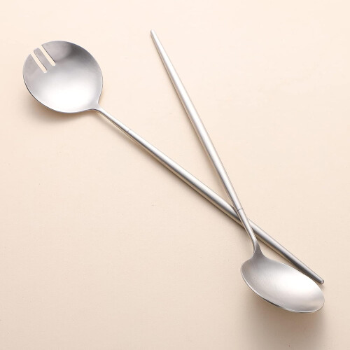 Conjunto de talheres para salada, colher e garfo, 29 cm (11,41 polegadas), aço inoxidável 18/10, cor prata. 2